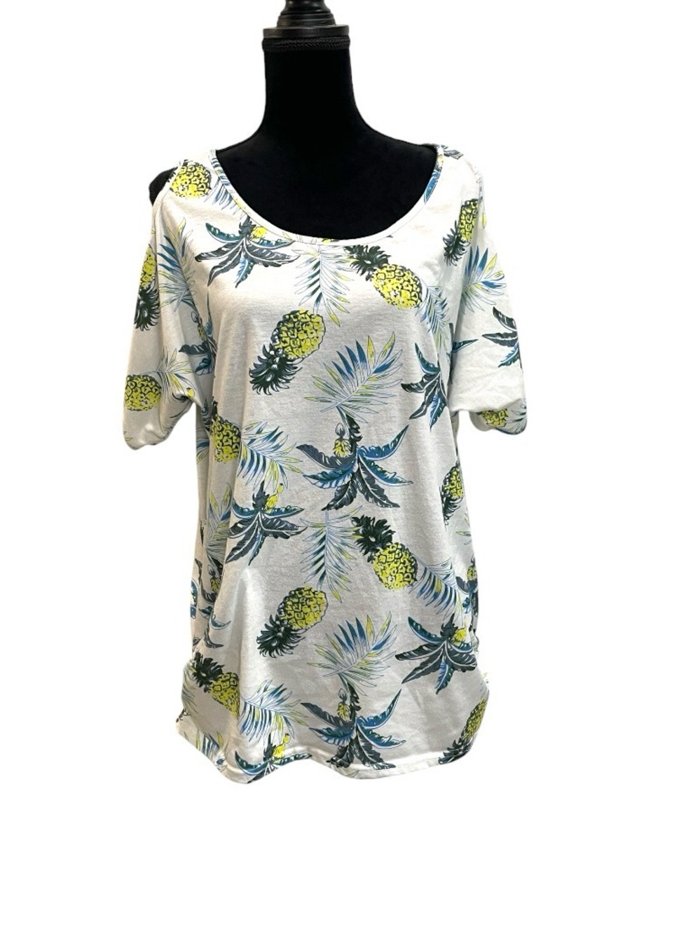Women's White Pineapple Print Scoop Neck Top